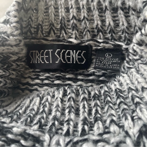 City Streets Vintage 80s 90s Chunky Sweater with Leather Accents Sz L - Picture 4 of 4